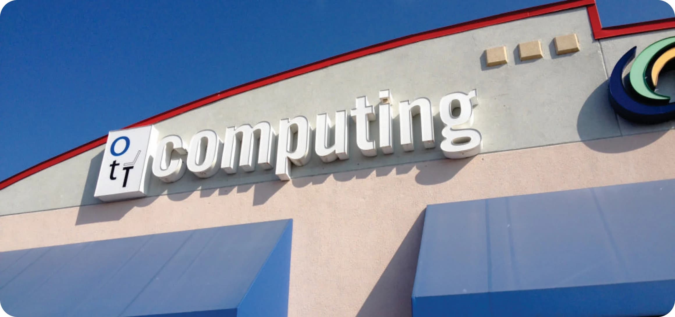 Exterior fascia sign commercial building closeup