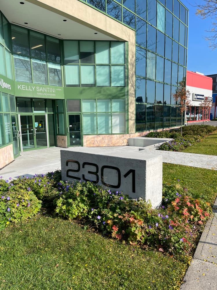 Commercial building exterior 2301 address sign