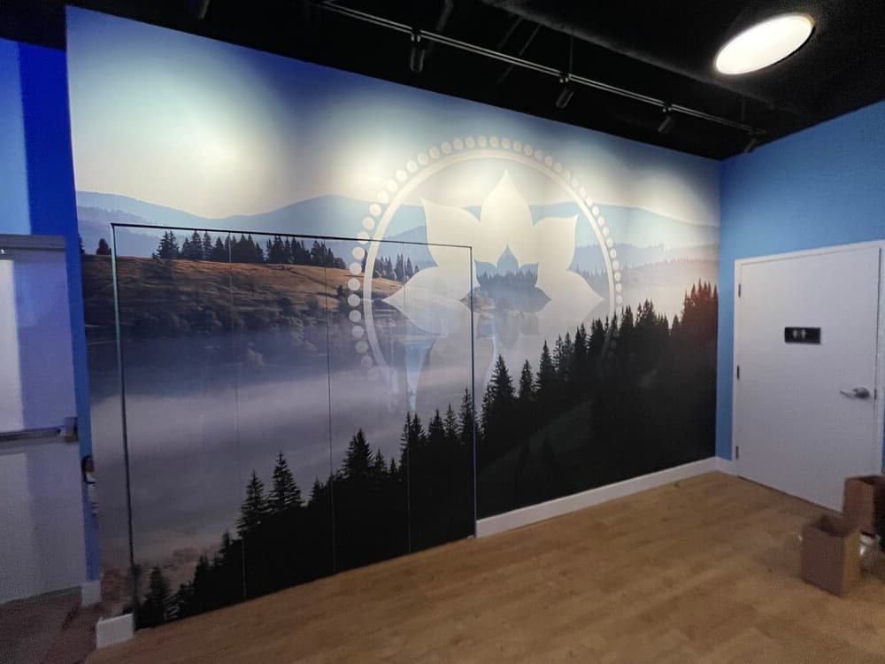 Corporate office amenity space scenic wall mural