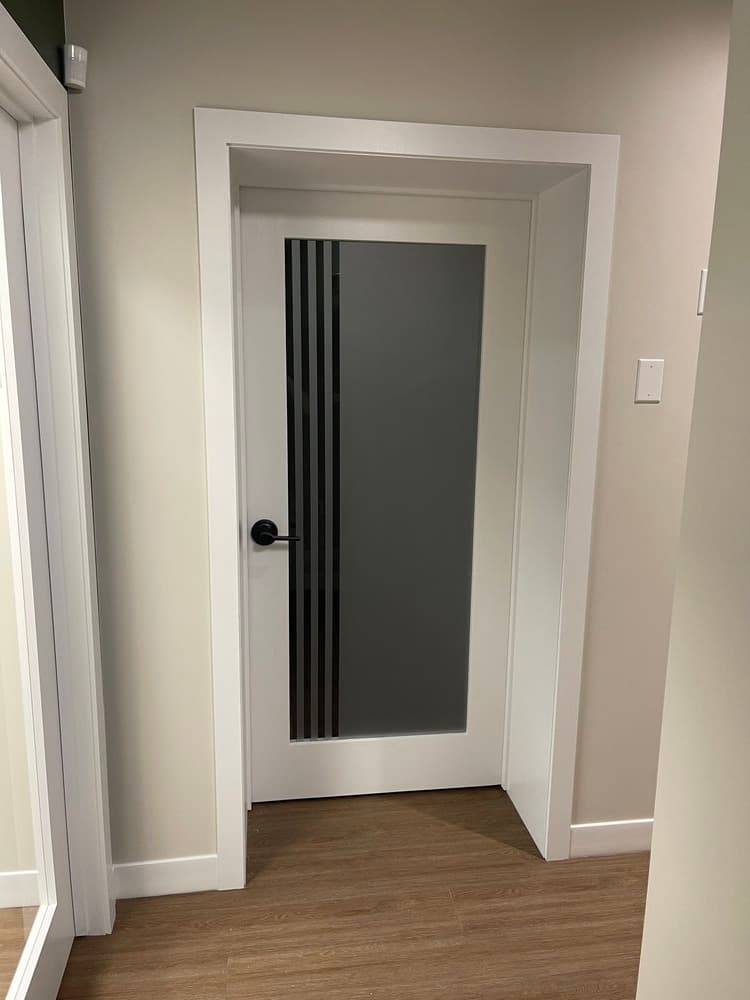 Dental clinic door with frosted glass logo graphic
