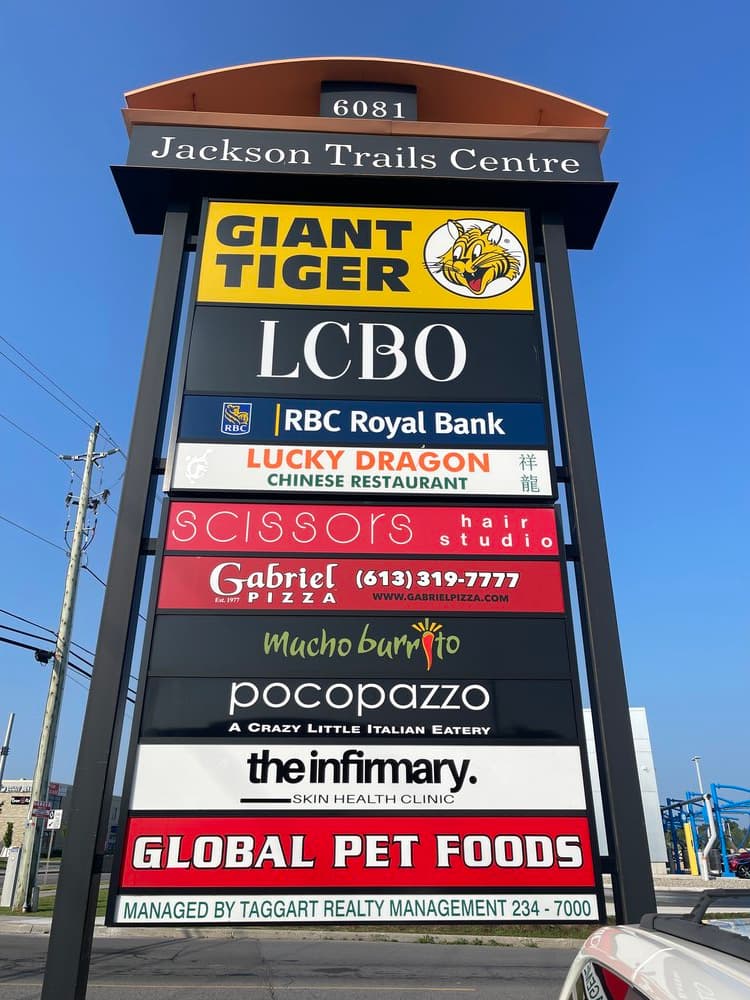 Multi-tenant roadside pylon sign for commercial property, Ottawa