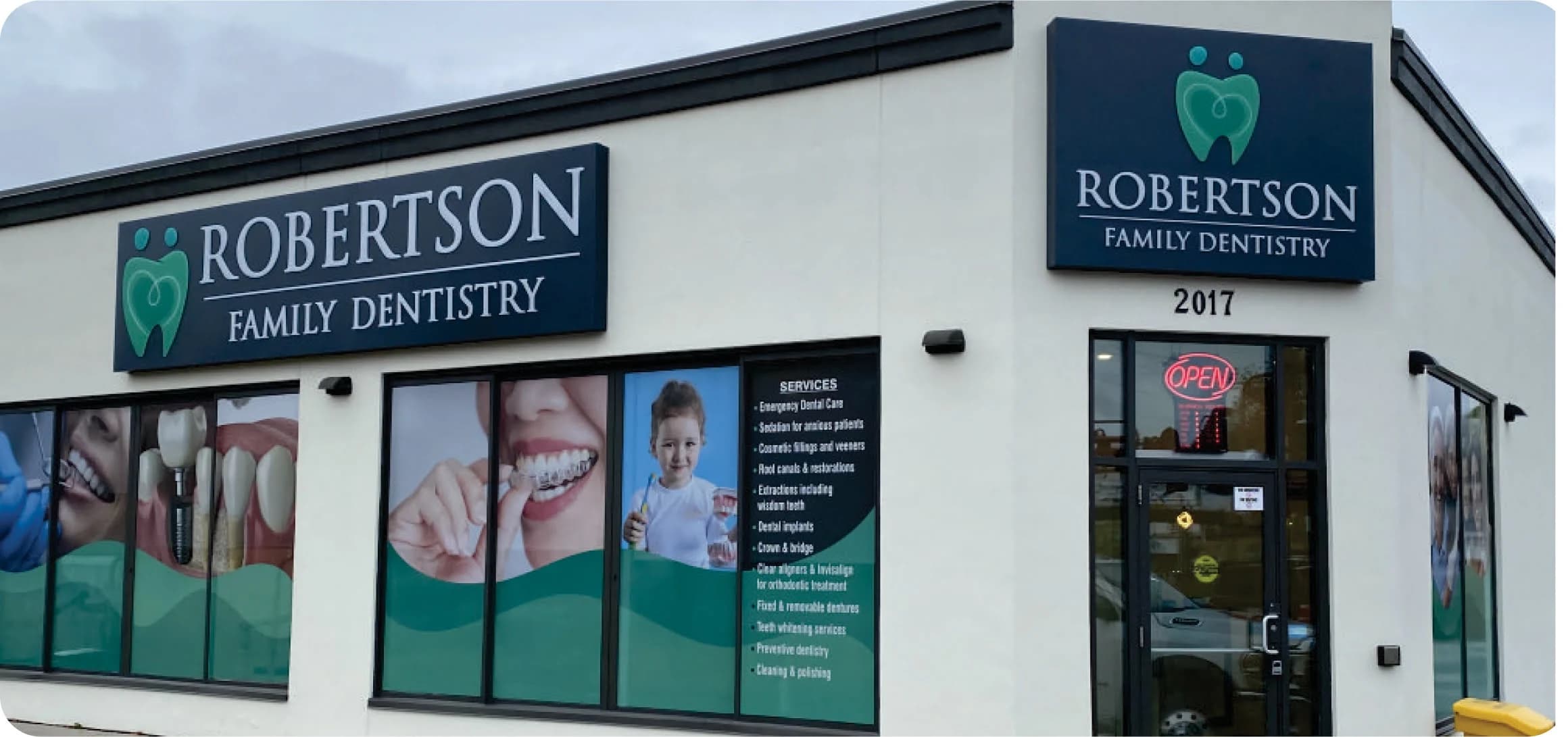 Robertson Family Dentistry storefront window graphics